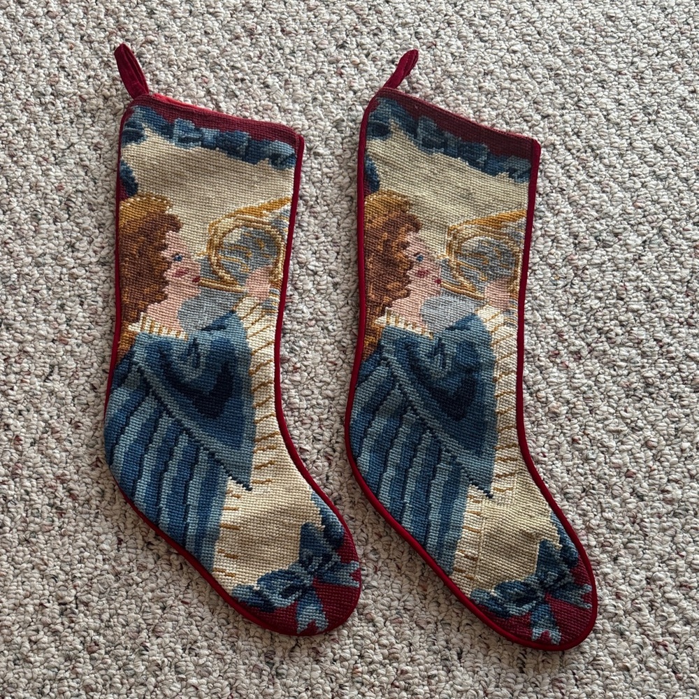 Elegant Tapestry Christmas Stockings - Red and Blue